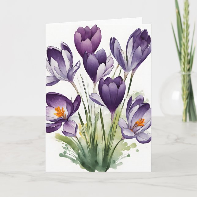 Cartão Crocus - Flores aquarela (Frente)