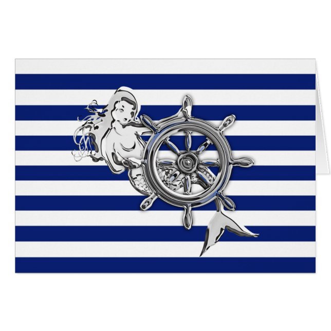 Cartão Cromo como Sereia em Stripes Náuticas (Frente Horizontal)