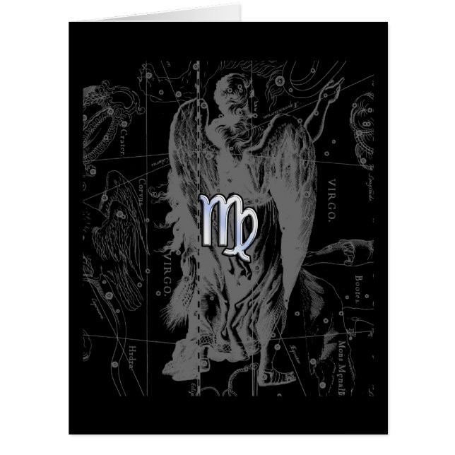 Cartão Cromo como Virgo Zodiac Sinal em Hevélio em Preto (Frente)