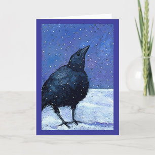 Cartão Crow In Snow: Art: Winter: Purple, Black, White