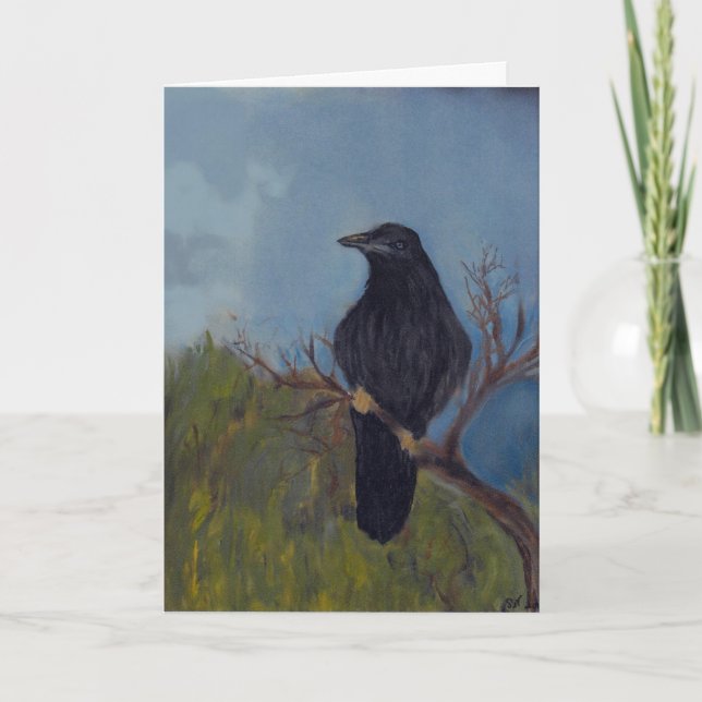 Cartão Crow on Branch Greeting Card (Frente)
