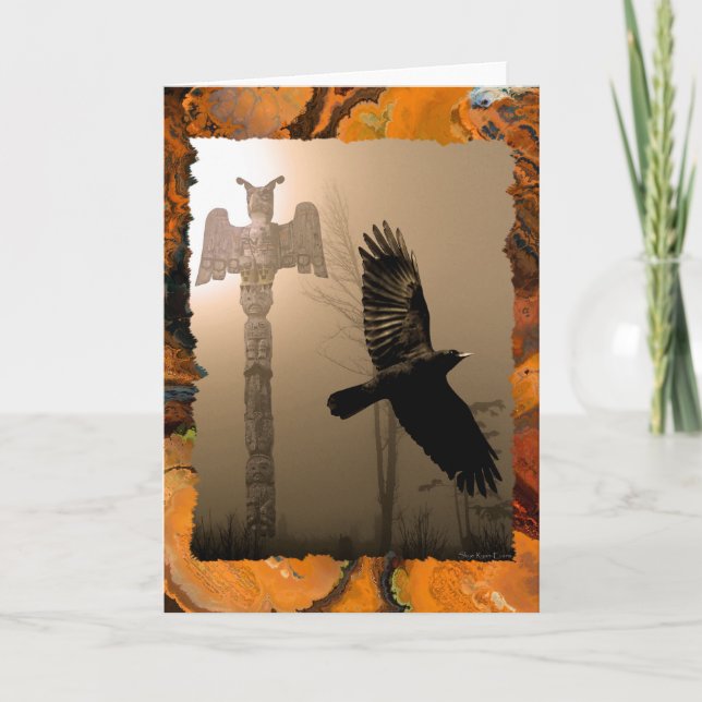 Cartão CROW & TOTEM POLE Native American-themed Card (Frente)