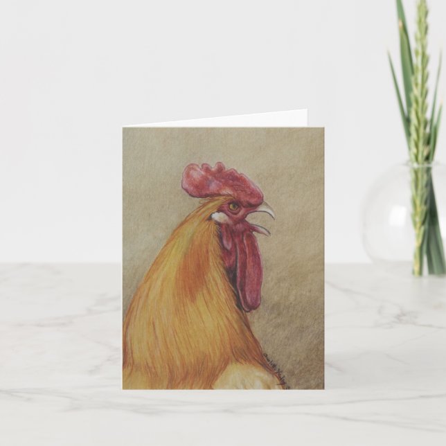 Cartão Crowing Rooster Bird Art Notecard (Frente)