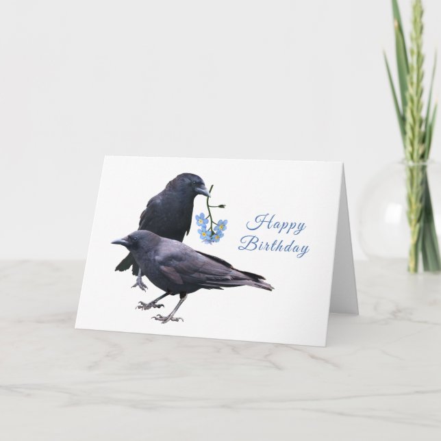 Cartão Crows with Flowers Birthday Card (Frente)