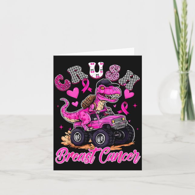 Cartão Crush Breast Cancer Dinosaur T Rex Monster Truck B (Frente)
