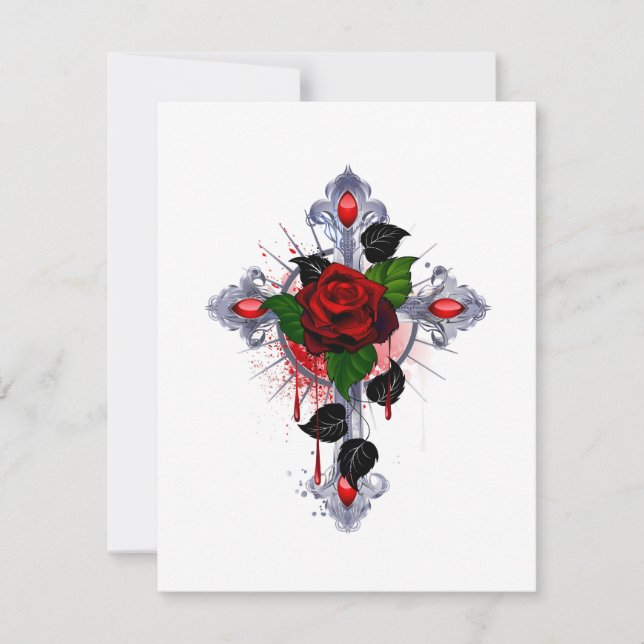 Cartão Cruz de Prata com Rosa vermelha (Frente)