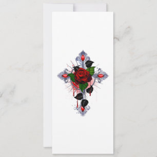 Cartão Cruz de Prata com Rosa vermelha