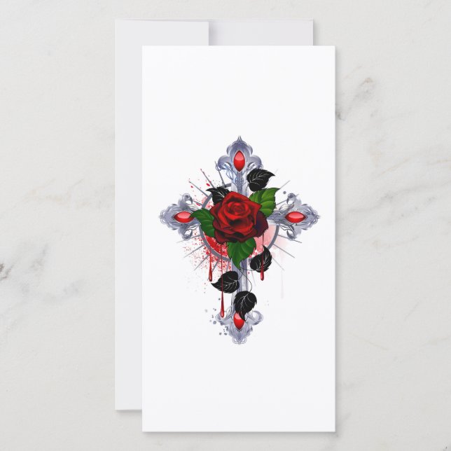 Cartão Cruz de Prata com Rosa vermelha (Frente)