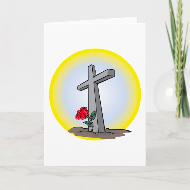 Cartão Cruz Religiosa de Enterro com Rosa Vermelha (Criador carregado)