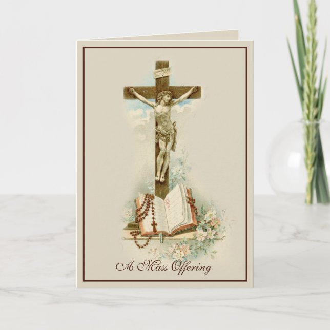 Cartão Cruz Tradicional Católica de Oferta da Missa Relig (Frente)