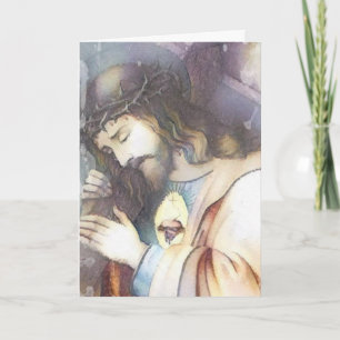 Cartão Cruzamento Vintage Sagrado Coração de Jesus carreg