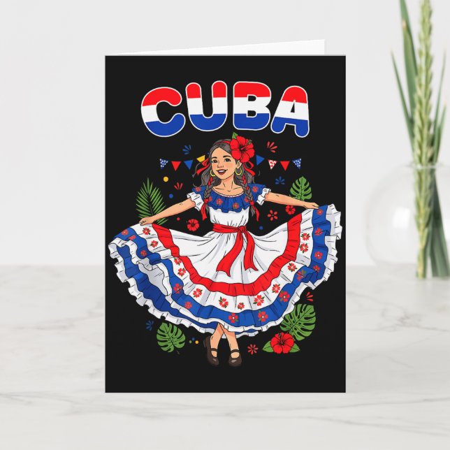 Cartão Cuba Menina Cubana Vestido Tradicional Trocal Flor (Frente)
