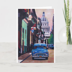 Cartão Cuban Oldtimer Street Scene in Havana Cuba