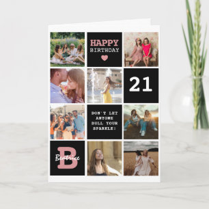 Cartão Cubo de Texto Personalizado e Grade de Foto de Ani