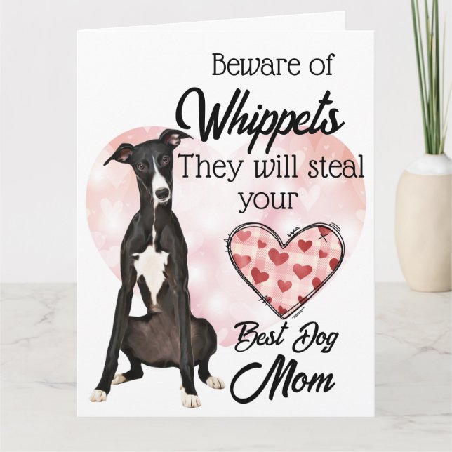 Cartão Cuidado com Whippets...Melhor Mãe de Cachorro de T (Frente)