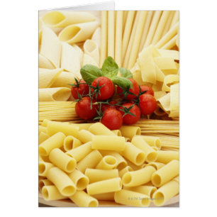 Cartão Culinária italiana. Massa e tomates