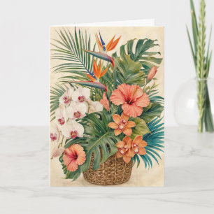 Cartão Cumprimento Botânico Tropical Orquídea Hibisco Flo