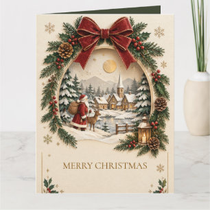 Cartão Cumprimento de Natal Pastel, Papai Noel e neve