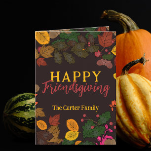 Cartão Cumprimentos de Friendsgiving com Folhagem de Outo