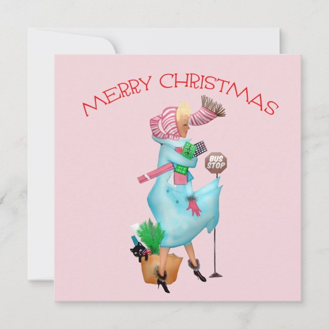 Cartão Cumprimentos de Natal para Mulher Vintage de 1950 (Frente)