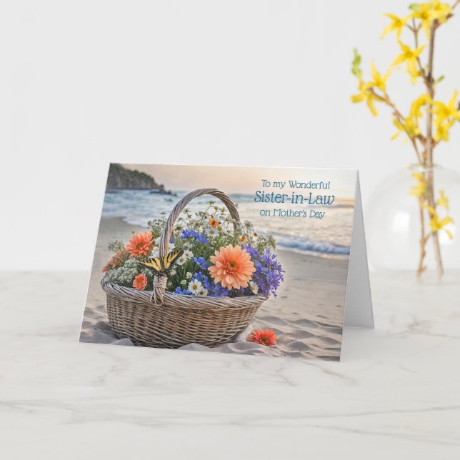 Cartão Cunhada Feliz Dia das Mães com Cesta  (Flor Amarela)