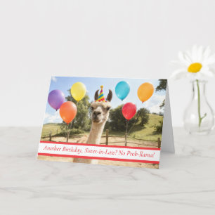 Cartão Cunhada Llama Fofo Chapéu de Festa e Balões
