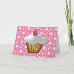 Cartão Cupcake com Cereja Rosa em Cima Recortado