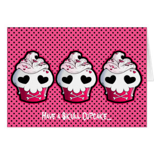 Cartão Cupcake cor-de-rosa do crânio