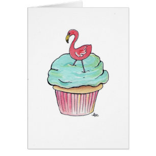Cartão Cupcake cor-de-rosa do flamingo