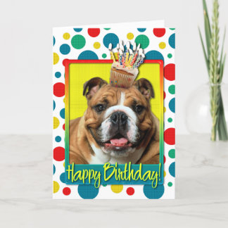 Cartão Cupcake de aniversário - Bulldog - Escuro