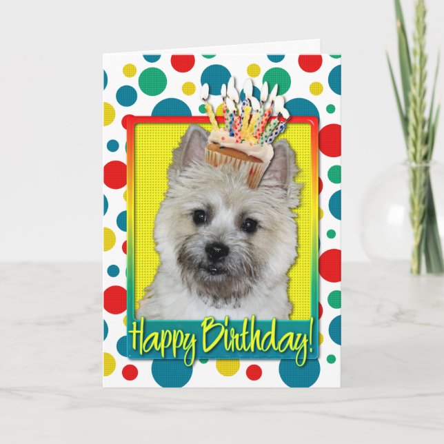 Cartão Cupcake de aniversário - Cairn Terrier - Urso de p (Frente)