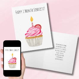 Cartão Cupcake de Aniversário de Um Mês de Feliz Sobrieda