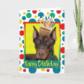 Cartão Cupcake de aniversário - Doberman - Red - Rocky