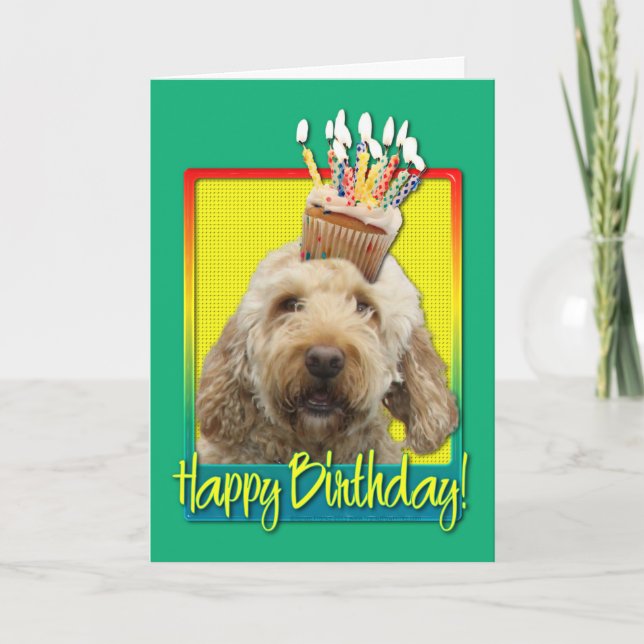 Cartão Cupcake de aniversário - GoldenDoodle (Frente)