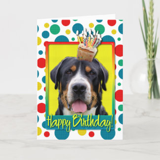 Cartão Cupcake de aniversário - Grande Cão de Montanha Su