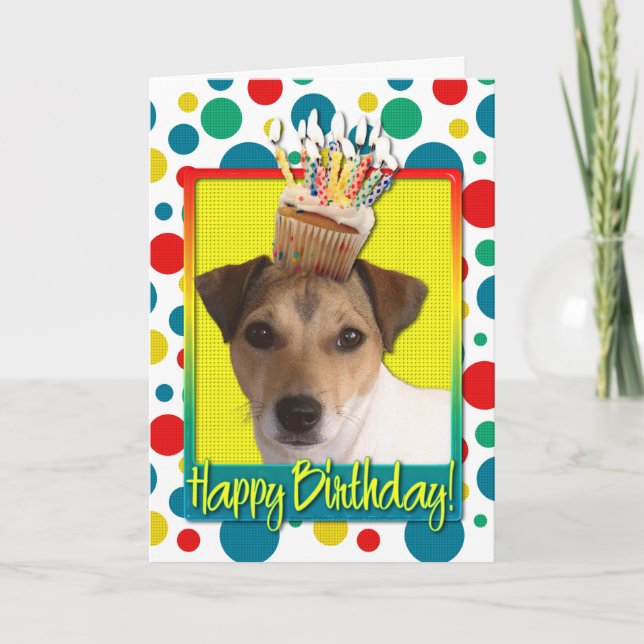 Cartão Cupcake de aniversário - Jack Russell (Frente)