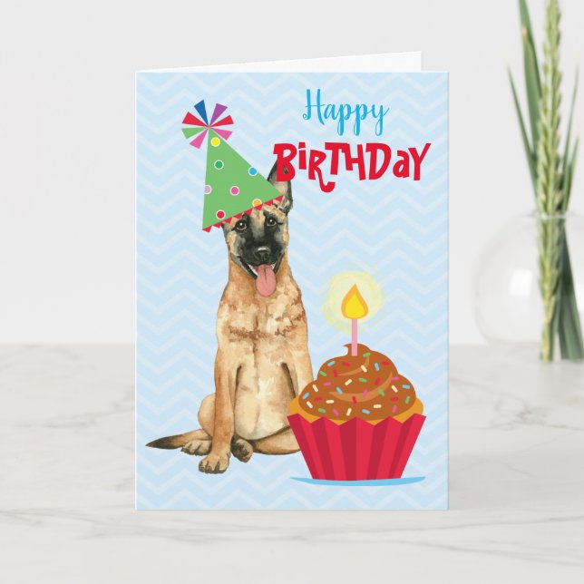 Cartão Cupcake de aniversário Malinois (Frente)