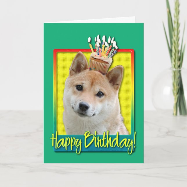 Cartão Cupcake de aniversário - Shiba Inu (Frente)