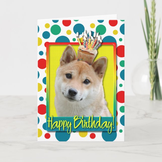 Cartão Cupcake de aniversário - Shiba Inu (Frente)