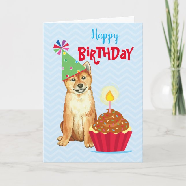 Cartão Cupcake de aniversário Shiba Inu (Frente)