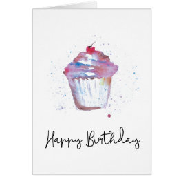 Cartão Cupcake de Aquarela, Splatters, Script Moderno