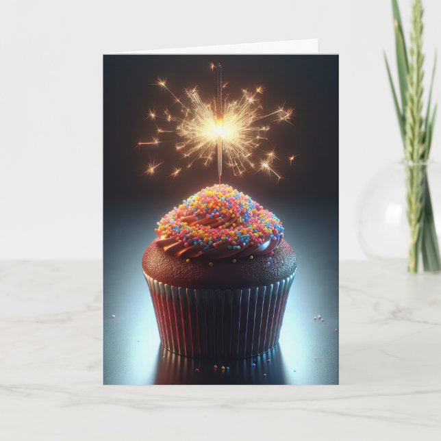 Cartão Cupcake de Chocolate Birthday (Frente)