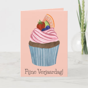 Cartão Cupcake de Fruta de Aniversário Holandês