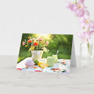 Cartão Cupcake De Morango Delicioso E Bebida De Chá De L