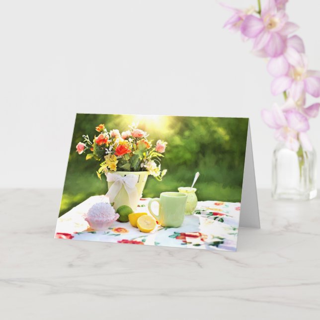 Cartão Cupcake De Morango Delicioso E Bebida De Chá De Li (Orquídea)