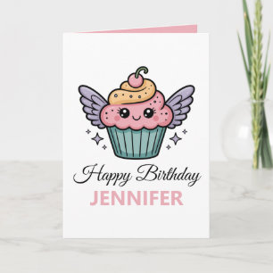 Cartão Cupcake Kawaii   Aniversário Saudação
