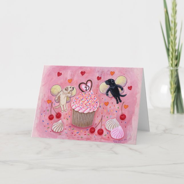 Cartão Cupcake monograma e aniversário de Labrador (Frente)