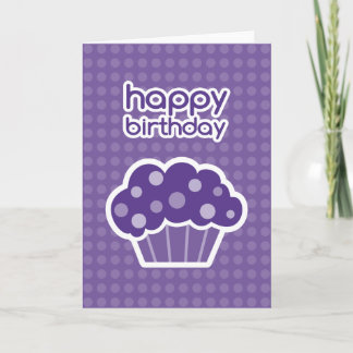 Cartão cupcake roxo de feliz aniversário