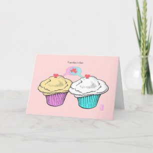 Cartão Cupcakes apaixonadosNamoradosVanillaPinkBlue