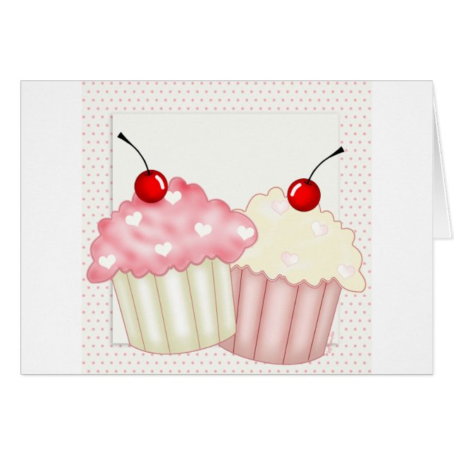 Cartão Cupcakes cor-de-rosa (Frente Horizontal)